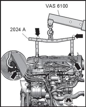 Закрепление двигателя на подъемнике Audi Q3