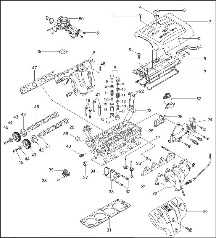 Расположение элементов механической части двигателя Chevrolet Epica Evanda