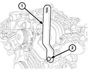 Установить слева спереди подвесную проушину двигателя №VM10360-3 (1) и закрепить ее болтом (2)