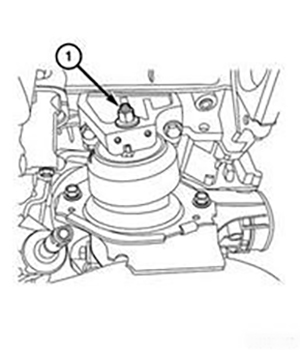 Отвернуть гайки крепления (1) левой и правой опоры двигателя