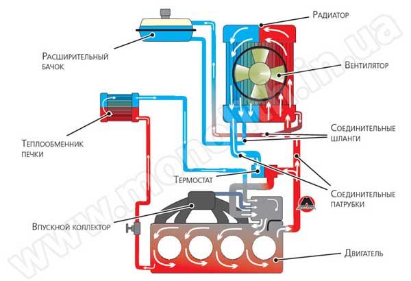 Принципиальная схема системы охлаждения двигателя