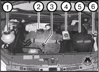 volkswagen polo дизельный двигатель SDI® 51 квт без противосажевого фильтра точки обслуживания в моторном отсеке